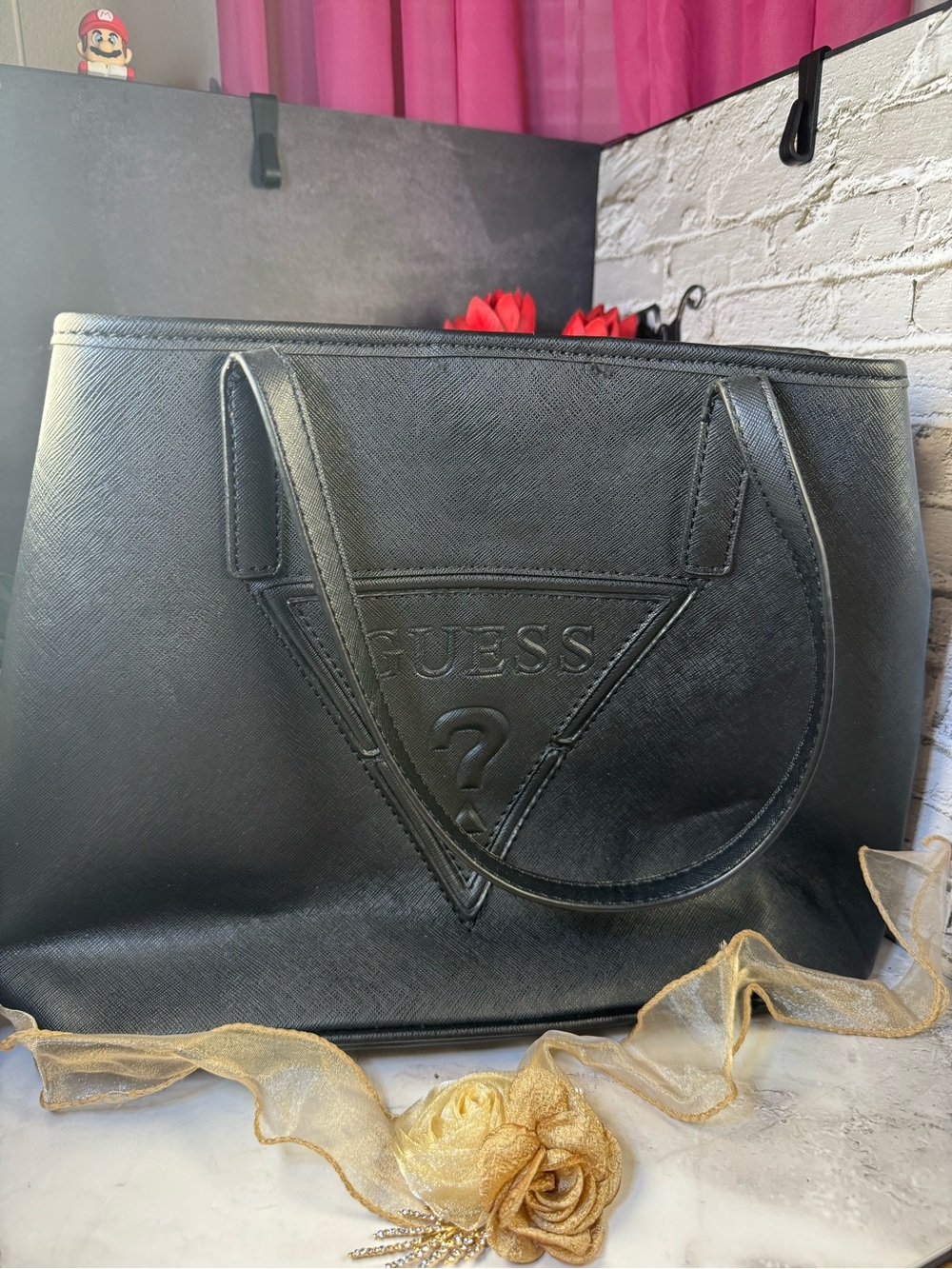GUESS Black Embossed Logo Tote